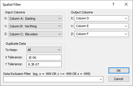 Spatial Filter Spatial Filter dialog used to transform a dataset with Surfer